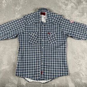 Wrangler Flame Resistant Plaid Long Sleeve Work Shirt Mens XL REG Blue White